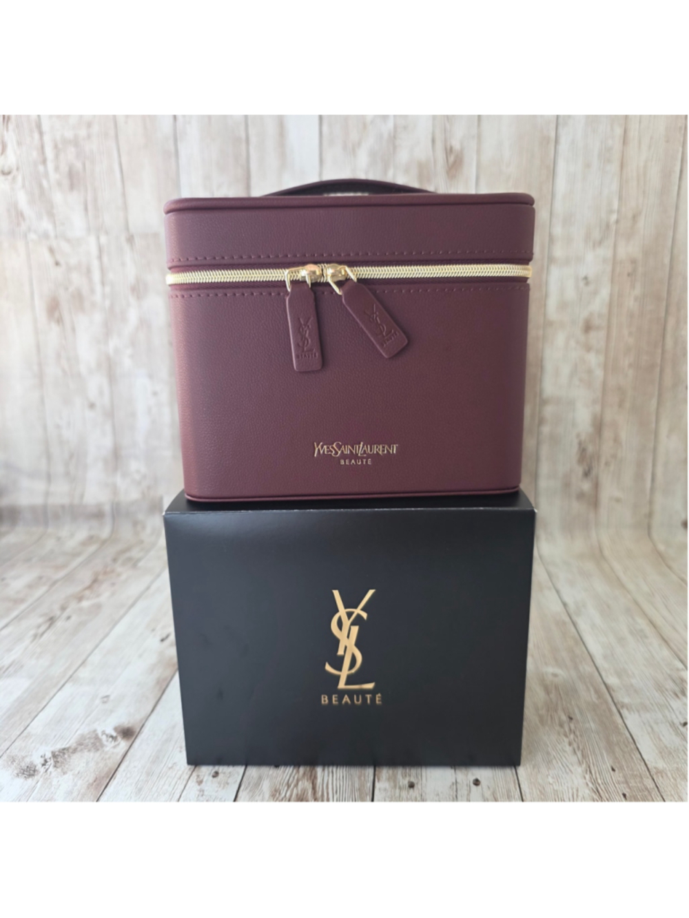 Yves Saint Laurent Beauté Cosmetic Case, Burgundy & Gold